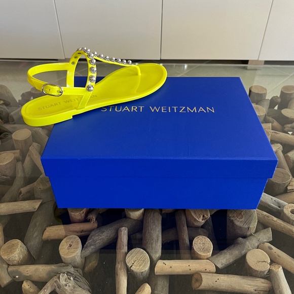 STUART WEITZMAN Neon Yellow Crystal Jelly Sandals - Picture 2 of 10